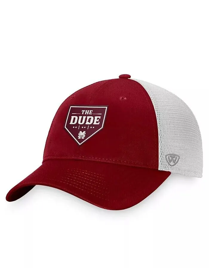 Мужская темно-бордовая кепка Snapback Trucker The Dude Home Plate Mississippi State Bulldogs Top Of — коричневый