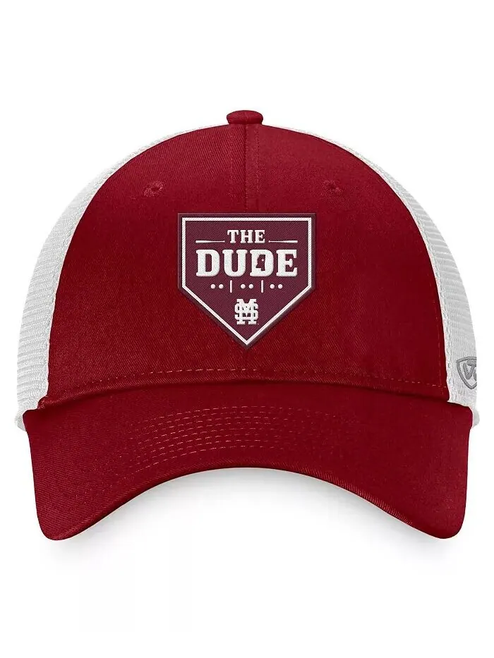 Мужская темно-бордовая кепка Snapback Trucker The Dude Home Plate Mississippi State Bulldogs Top Of — изображение 2 из 4