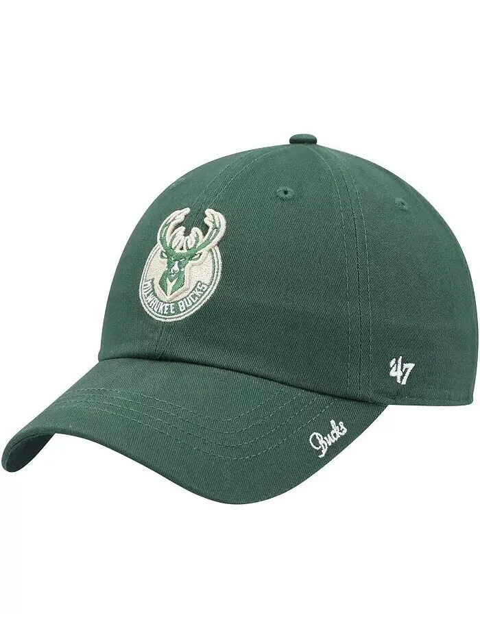 Женская регулируемая кепка с логотипом Hunter Green Milwaukee Bucks Miata Clean Up '47 Brand — изображение 2 из 5, зеленый
