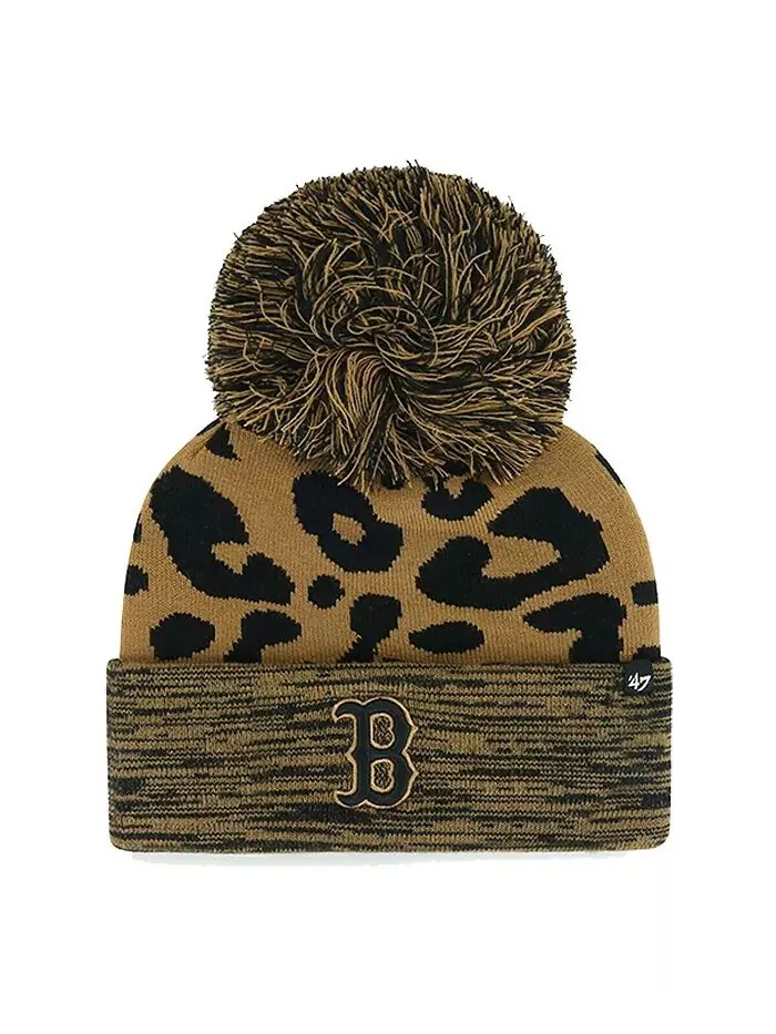 Женская вязаная шапка Boston Red Sox Leopard Rosette с манжетами и помпоном '47 Brand — изображение 1 из 2