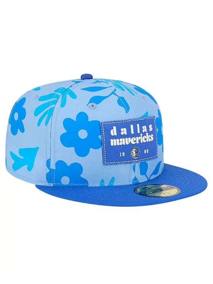 Мужская синяя приталенная шляпа Dallas Mavericks Palm Fronds 2-Tone 59FIFTY New Era — изображение 4 из 4, синий
