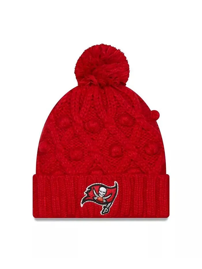 Женская красная шапка Tampa Bay Buccaneers Toasty Cuffed Knit с помпоном New Era