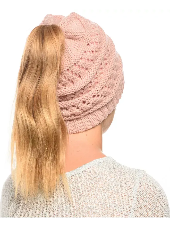 Шапка-бини с крючком и хвостиком Messy Bun Ponytail Angela & William — изображение 1 из 1, розовый