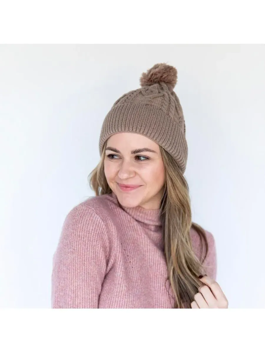 Headbands of Hope Женская вязаная шапка-бини с помпоном — изображение 3 из 5, бежевый