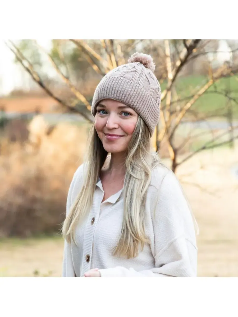 Headbands of Hope Женская вязаная шапка-бини с помпоном — изображение 5 из 5, бежевый