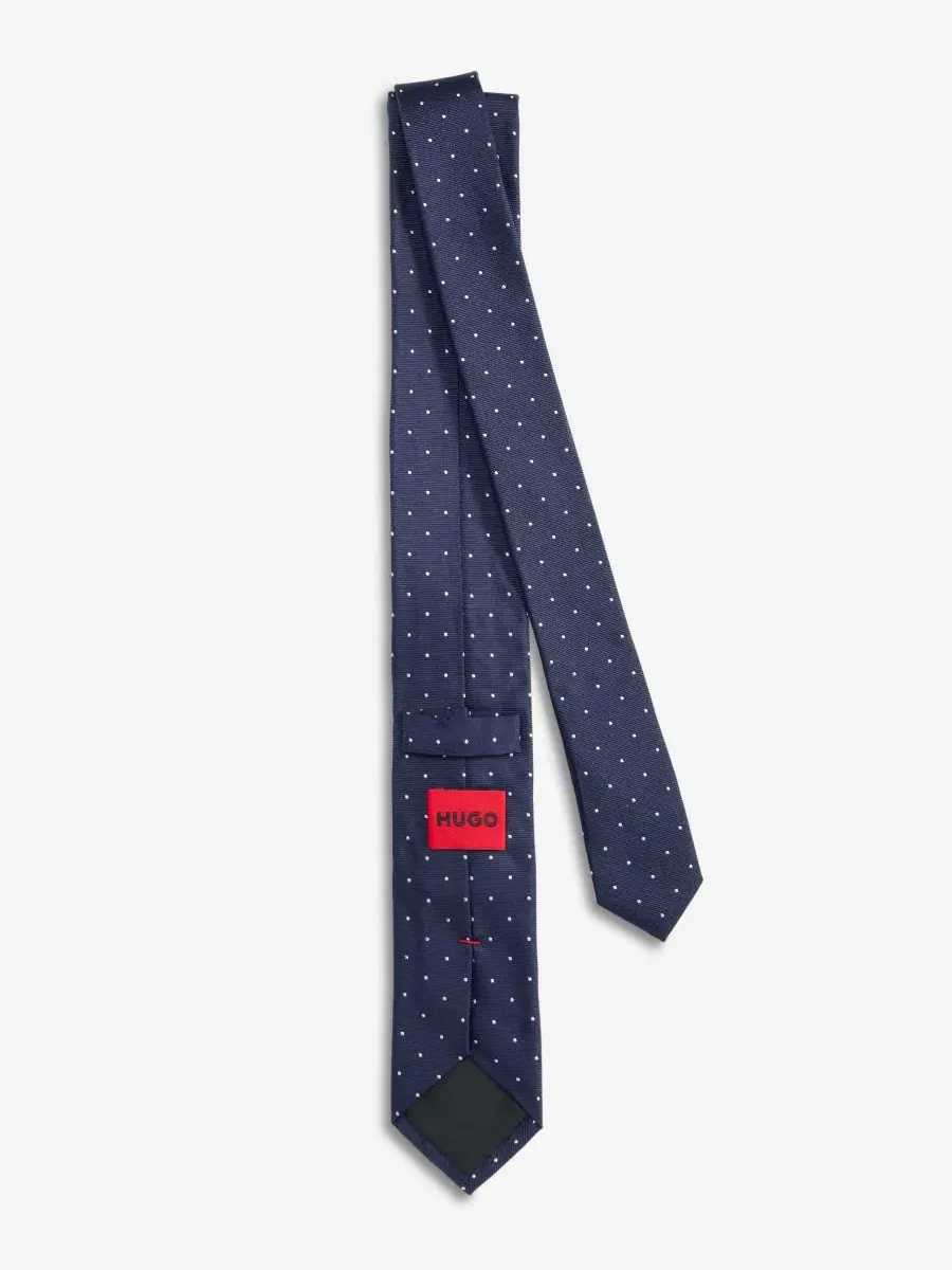 Галстук узкий с принтом в горошек Dot Skinny Hugo Boss — изображение 2 из 3, темно-синий