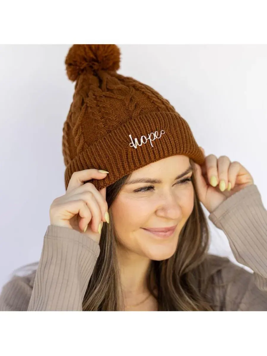 Женская вязаная шапка-бини с помпоном Headbands Of Hope — изображение 5 из 7, коричневый
