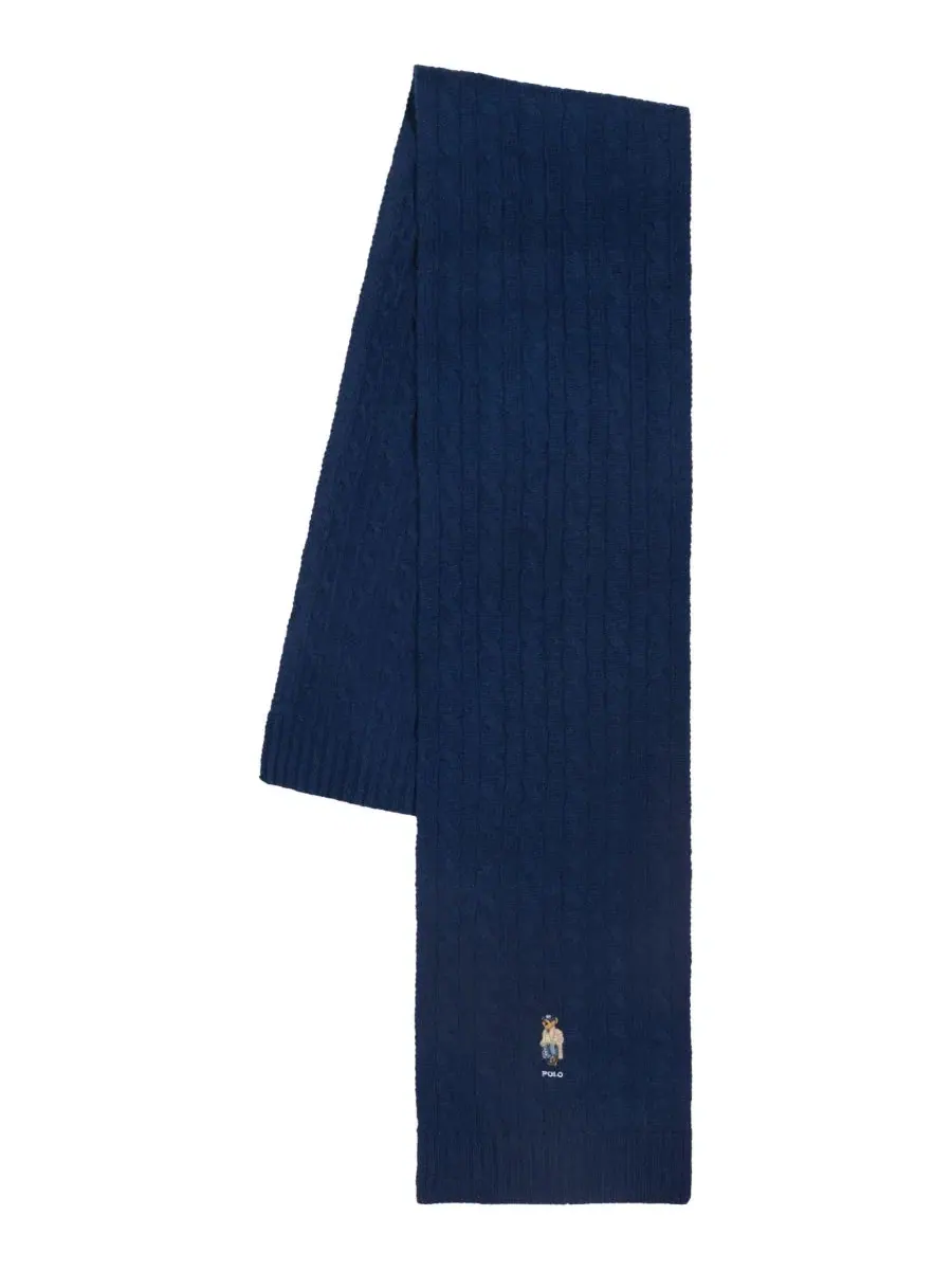 Шарф из шерстяного микса с кабельным узором и вышивкой Litchfield Bear Polo Ralph Lauren