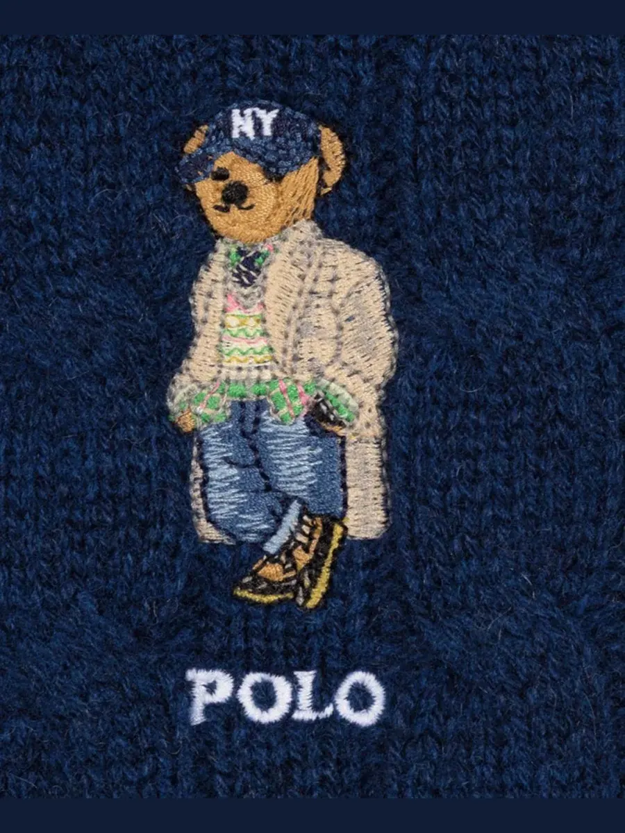 Шарф из шерстяного микса с кабельным узором и вышивкой Litchfield Bear Polo Ralph Lauren — изображение 4 из 4, темно-синий