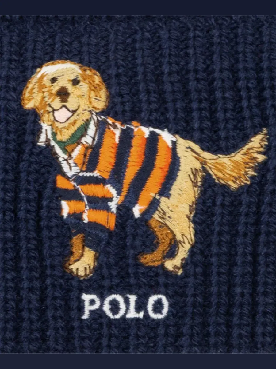 Шапка-бини из шерсти с вышивкой Golden Retriever Polo Ralph Lauren — изображение 3 из 4, темно-синий