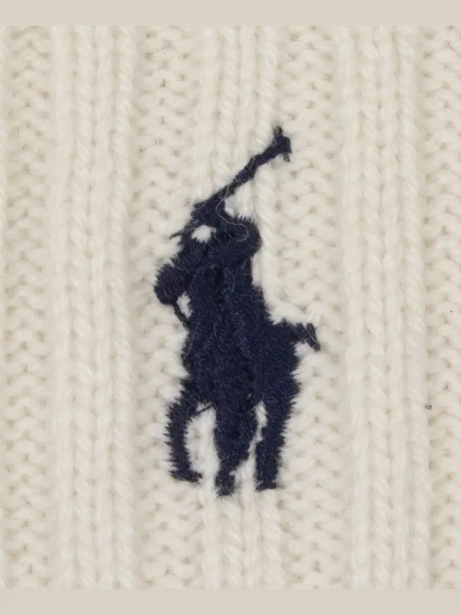 Шапка с косами из шерсти и кашемира, с вышивкой Polo Ralph Lauren — изображение 3 из 4, кремовый