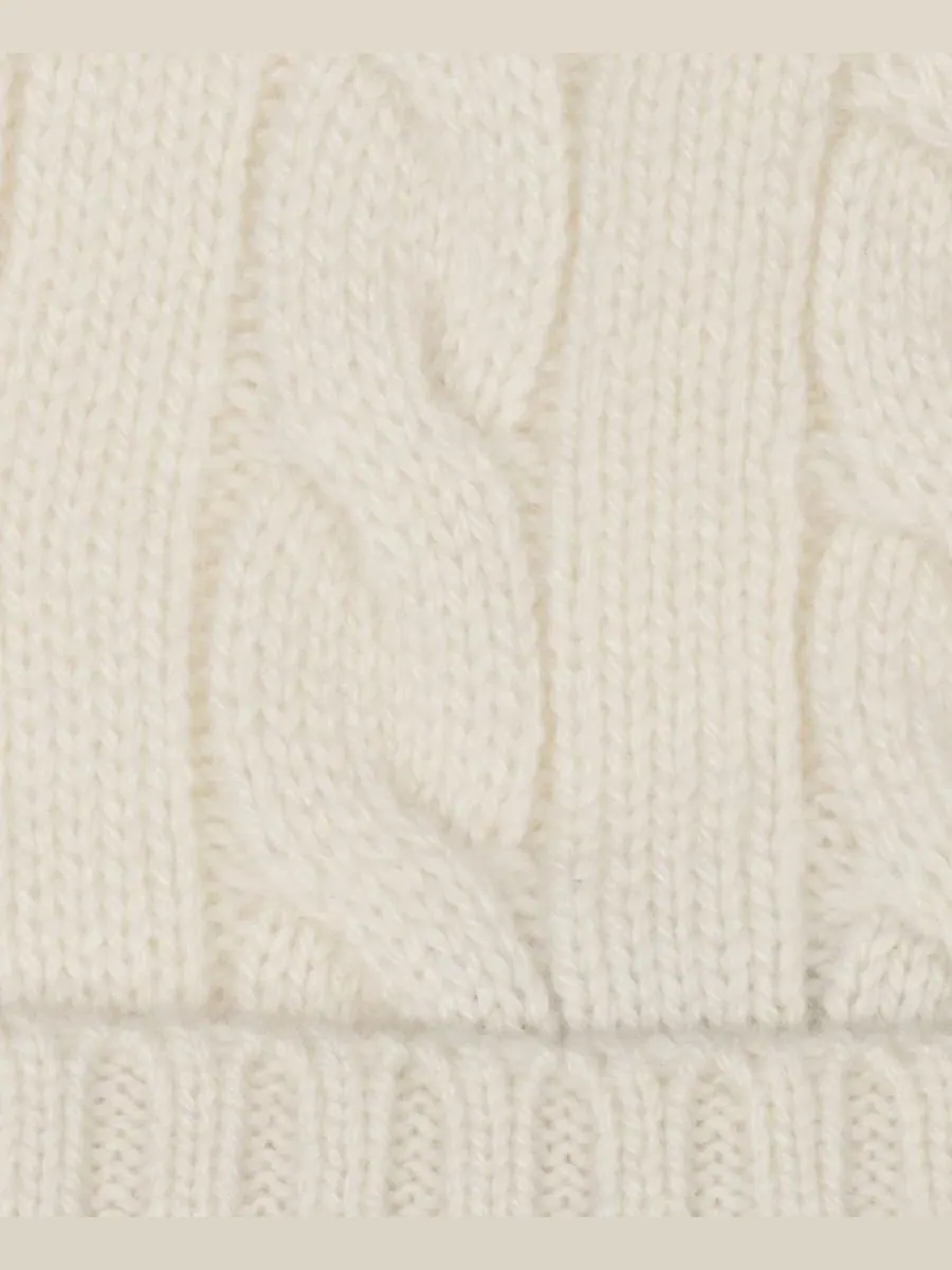 Шапка с косами из шерсти и кашемира, с вышивкой Polo Ralph Lauren — изображение 4 из 4, кремовый