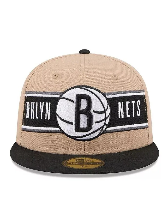 Мужская коричнево-черная кепка Brooklyn Nets NBA Draft 59FIFTY 2024 New Era — изображение 2 из 4, бежевый черный