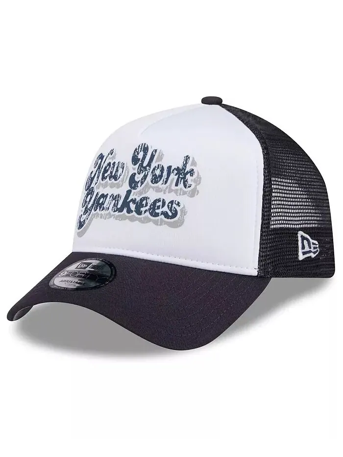 Женская белая/синяя бейсболка New York Yankees Throwback Team Foam Front A-Frame Trucker 9Forty