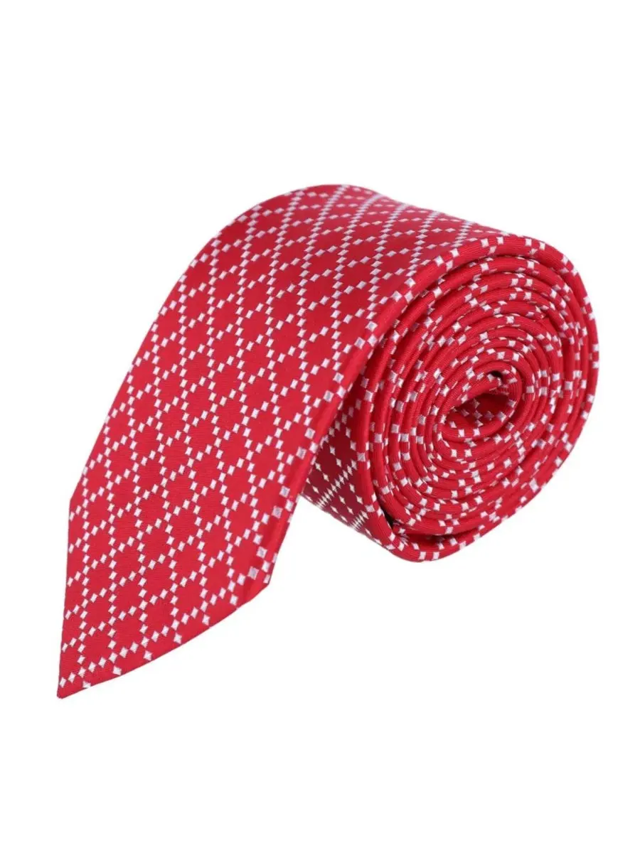Комплект из шелкового галстука и платка с геометрическим узором Rowan Geometric Pattern Silk — изображение 2 из 6, красный