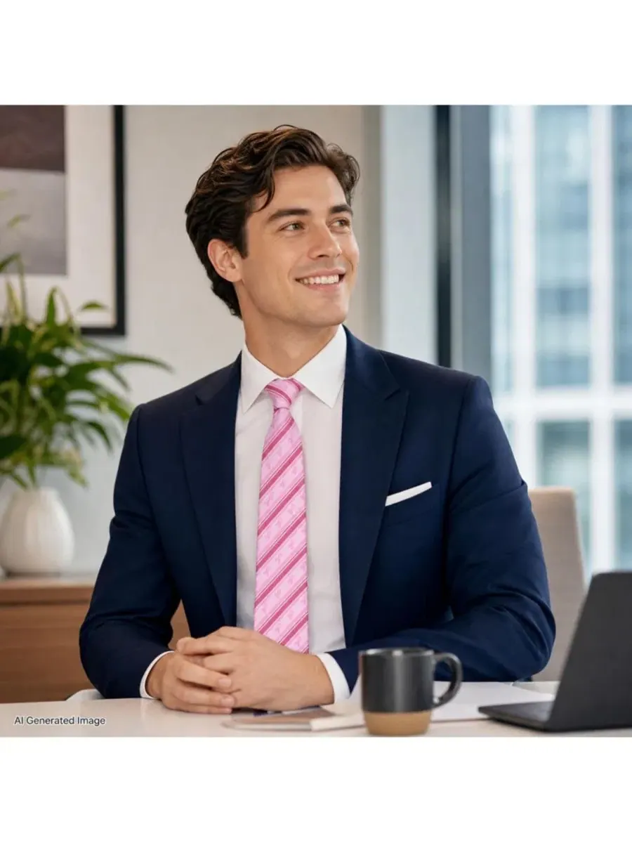Галстук шелковый с принтом Breast Cancer Awareness Silk Necktie TRAFALGAR — изображение 3 из 4, розовый