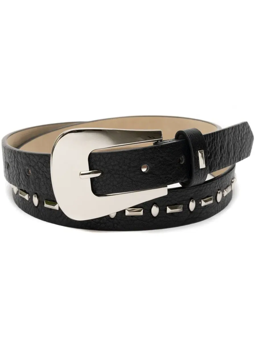 Кожаный ремень с принтом, модель Skinny Studded Pant Belt Vince Camuto — изображение 1 из 4, черный/серебристый