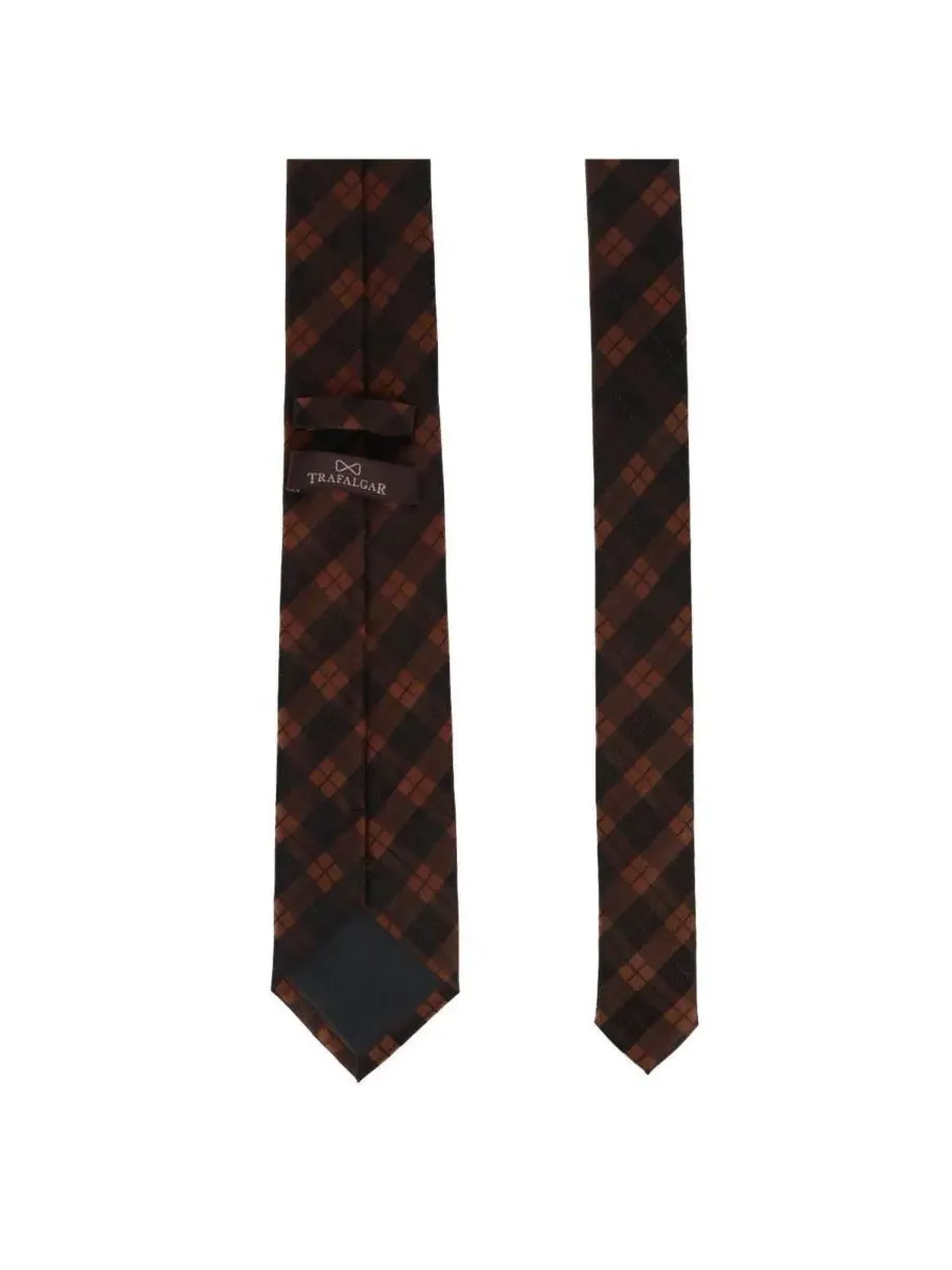 Галстук Digby Checkered Plaid Silk из шелка, Trafalgar — изображение 3 из 3, коричневый