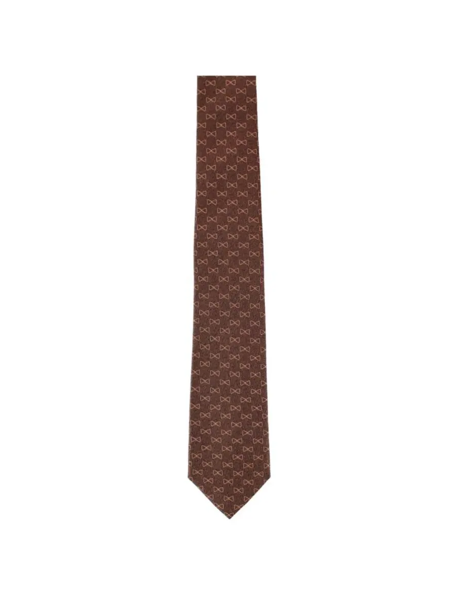 Шелковый галстук с фирменным узором Trafalgar Signature Logo — изображение 2 из 4, коричневый