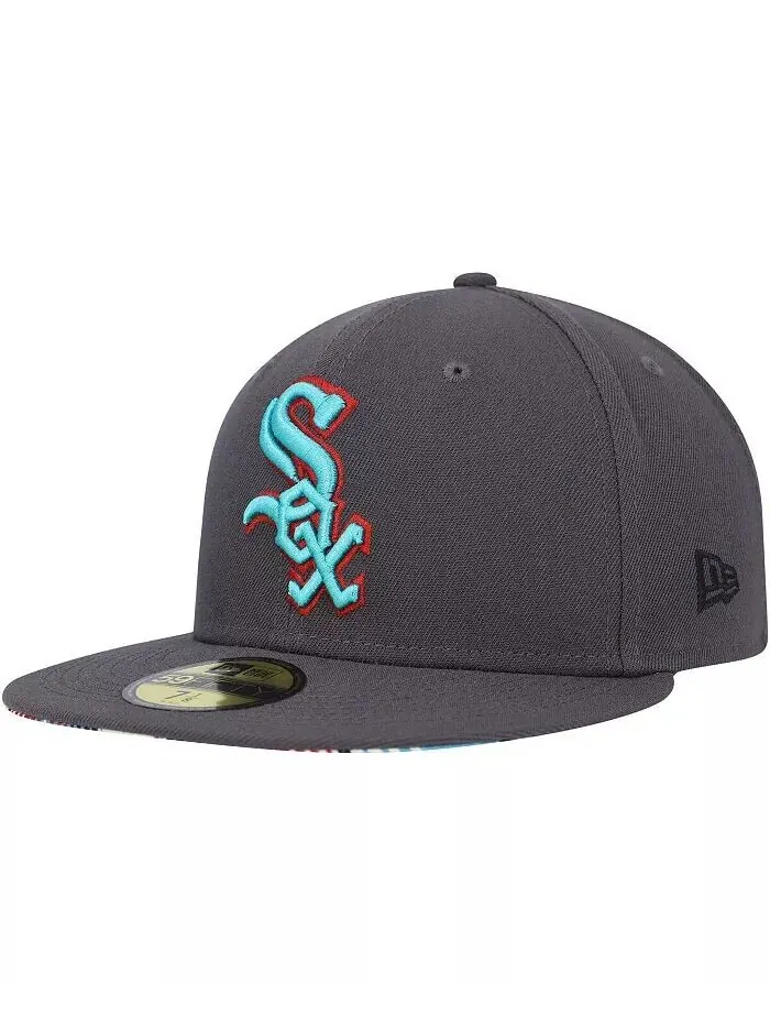 Мужская шляпа-комбинезон с принтом Chicago White Sox графитового цвета 59FIFTY New Era — изображение 2 из 4, серый