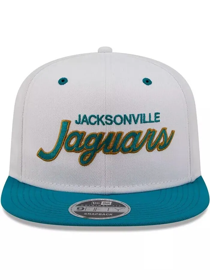 Мужская бело-бирюзовая рваная кепка Jacksonville Jaguars Sparky Original 9FIFTY Snapback New Era — изображение 3 из 4, белый