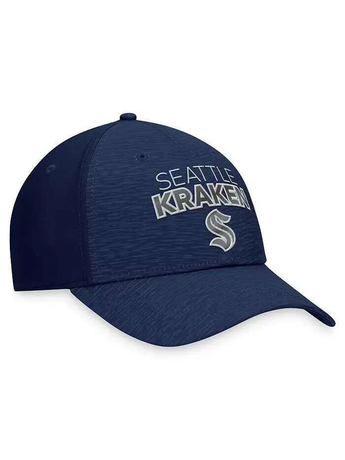 Мужская темно-синяя кепка Seattle Kraken Authentic Pro Road Stack Logo Flex Fanatics — изображение 2 из 4