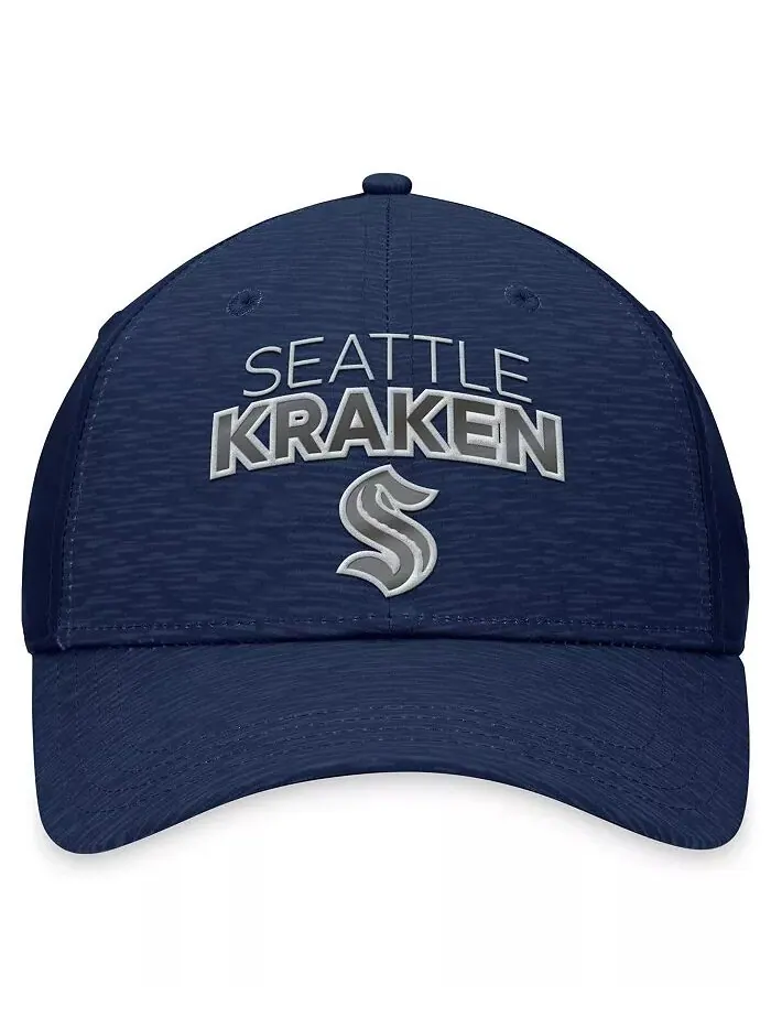 Мужская темно-синяя кепка Seattle Kraken Authentic Pro Road Stack Logo Flex Fanatics — изображение 4 из 4