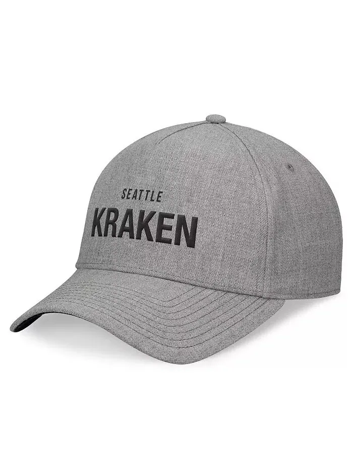 Мужская кепка Seattle Kraken Elements A-Frame Leather Strapback цвета серого меланжа Fanatics