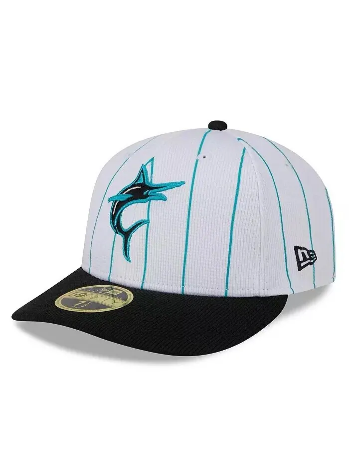 Мужская белая бейсболка Miami Marlins 2024 Batting Practice Low Profile 59FIFTY Fitted New Era
