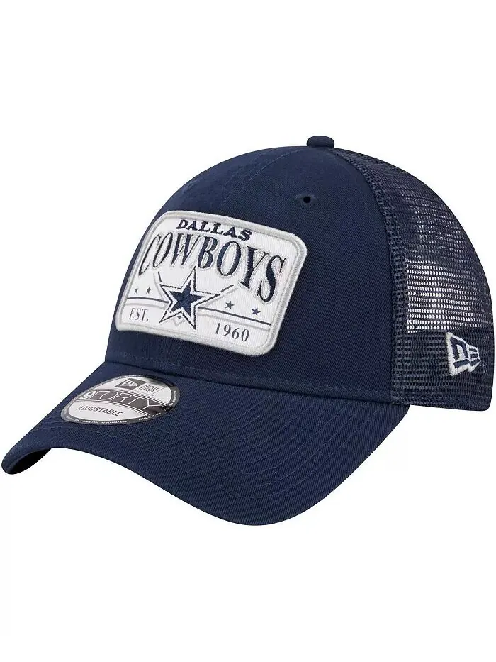 Мужская темно-синяя регулируемая шляпа Dallas Cowboys Plate 9FORTY Trucker New Era — изображение 1 из 4, темно-синий