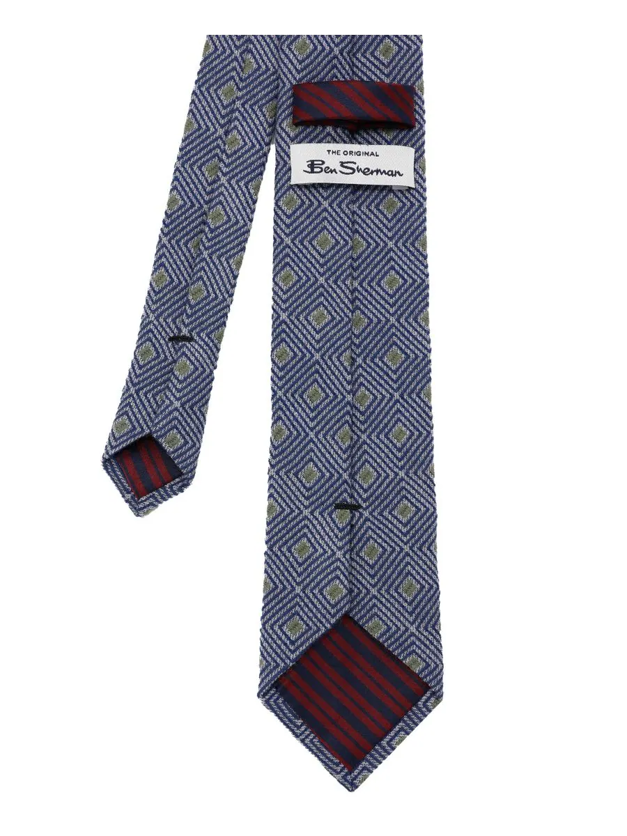 Мужской шелковый галстук с геометрическим узором Ben Sherman — изображение 2 из 2, серый темно-синий