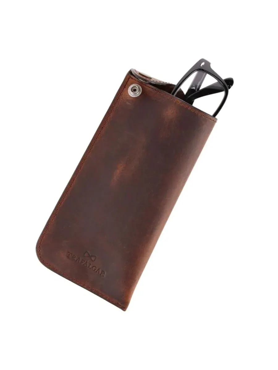 Кожаный футляр для очков Doyle Crazy Horse Leather Snap Closure, Trafalgar — изображение 3 из 5, бежевый