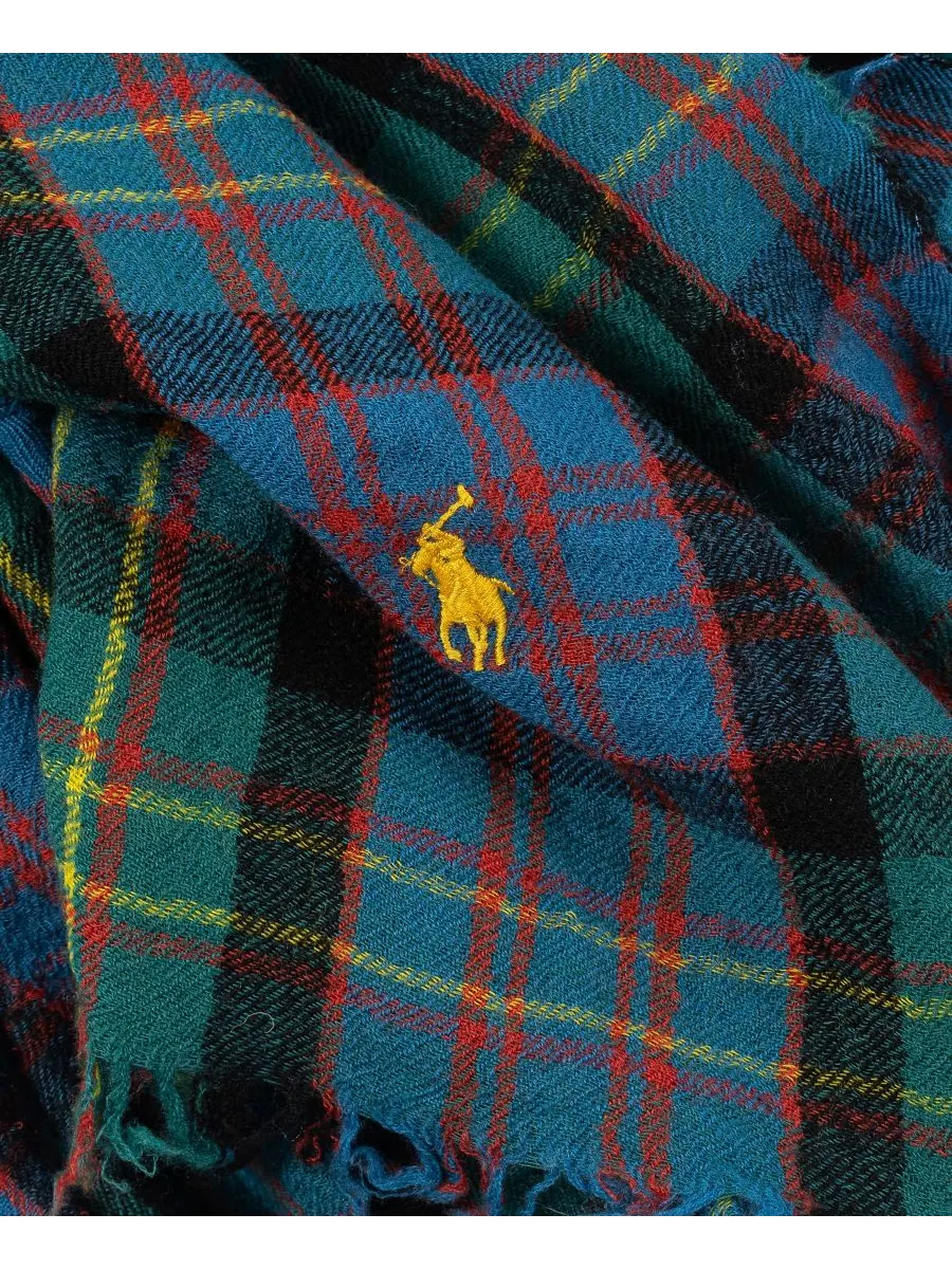 Мужской шарф в клетку с эффектом жатой ткани для активного отдыха Polo Ralph Lauren — изображение 3 из 3, синий/зеленый