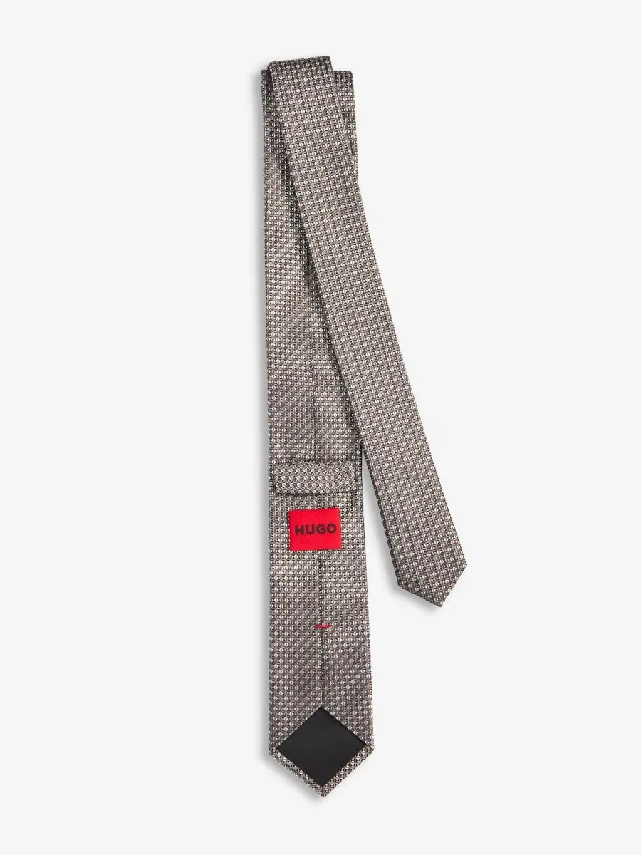 Шелковый галстук-слим Neat Pattern Hugo Boss — изображение 2 из 3, бежевый