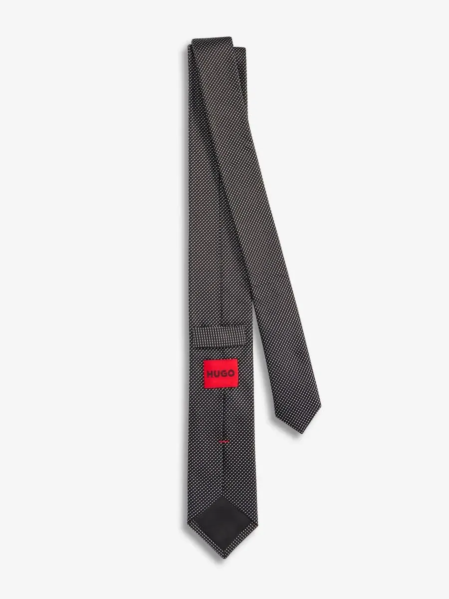Шелковый узкий галстук с аккуратным рисунком BOSS by Hugo Boss — изображение 2 из 3, черный