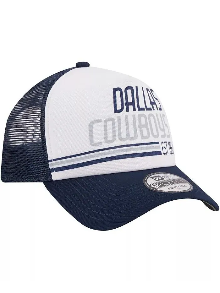 Мужская белая, темно-синяя регулируемая шляпа Dallas Cowboys Stacked A-Frame Trucker 9FORTY New Era — изображение 2 из 4