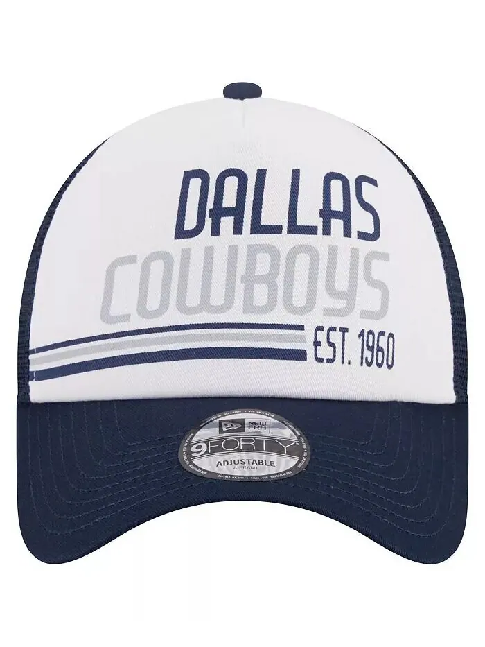 Мужская белая, темно-синяя регулируемая шляпа Dallas Cowboys Stacked A-Frame Trucker 9FORTY New Era — изображение 4 из 4