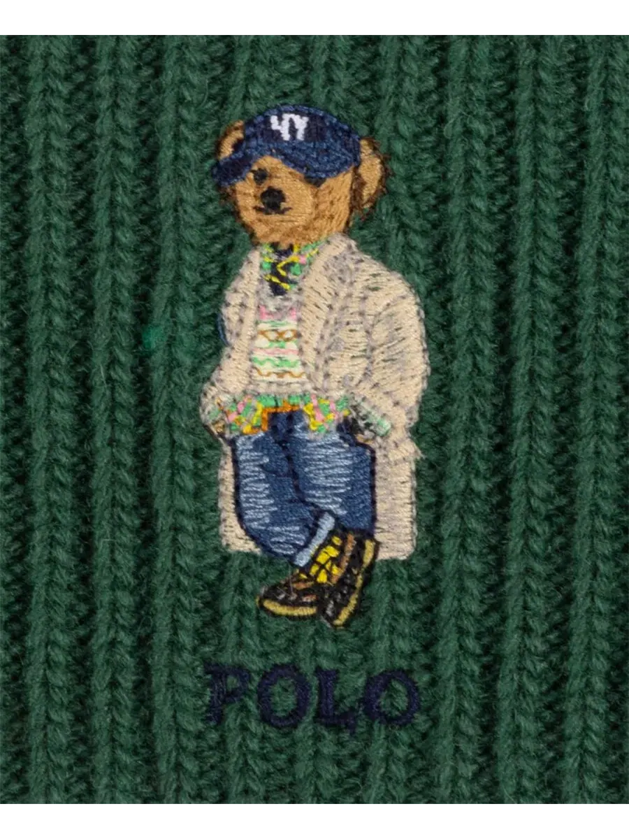 Вязаная шапка-бини с вышивкой Litchfield Bear Beanie Polo Ralph Lauren — изображение 3 из 4, зеленый