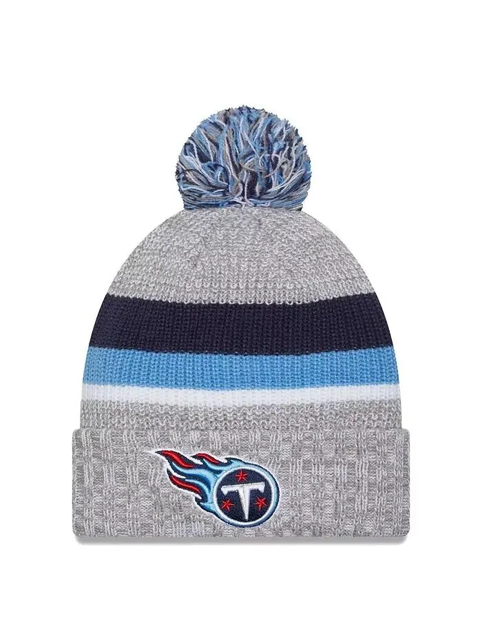 Мужская вязаная шапка Tennessee Titans цвета Хизер серая с манжетами и помпоном New Era — изображение 1 из 2, серый