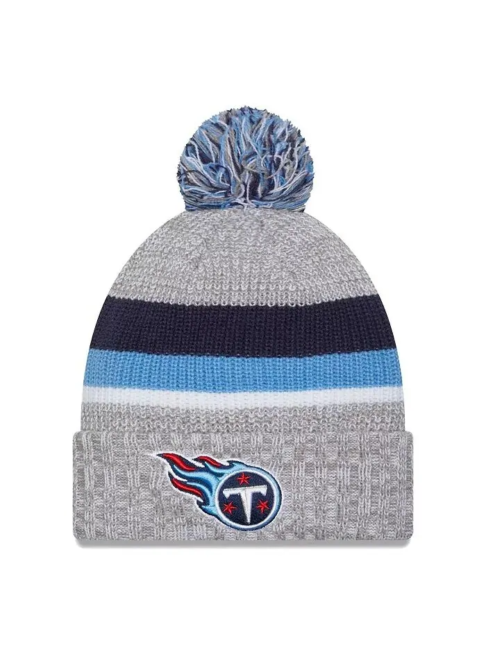 Мужская шапка-манжета Tennessee Titans цвета «меланж» с помпоном New Era
