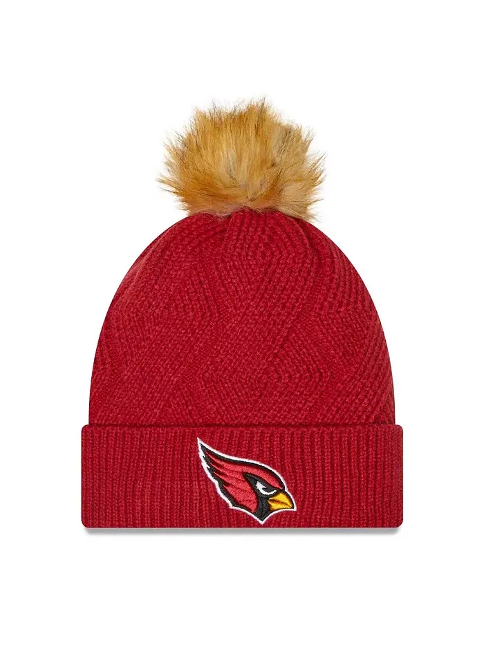 Женская вязаная шапка с отворотом и помпоном Arizona Cardinals в цвете Cardinal New Era