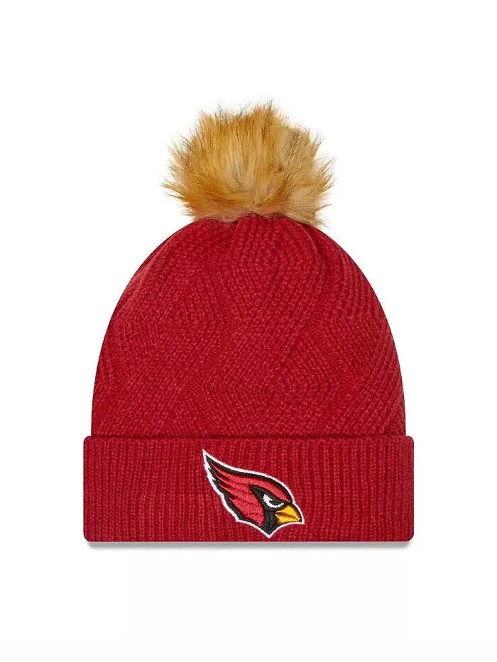 Женская вязаная шапка Cardinal Arizona Cardinals Snowy с манжетами и помпоном New Era — изображение 1 из 2, красный