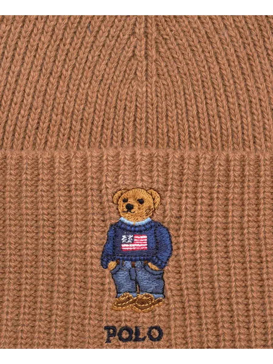 Шапка с вышивкой и логотипом, модель Flag Bear Polo Ralph Lauren — изображение 3 из 3, коричневый