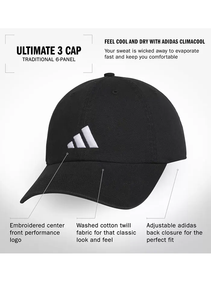 Мужская кепка Ultimate 3 с вышитым логотипом adidas — изображение 4 из 4, черный/белый
