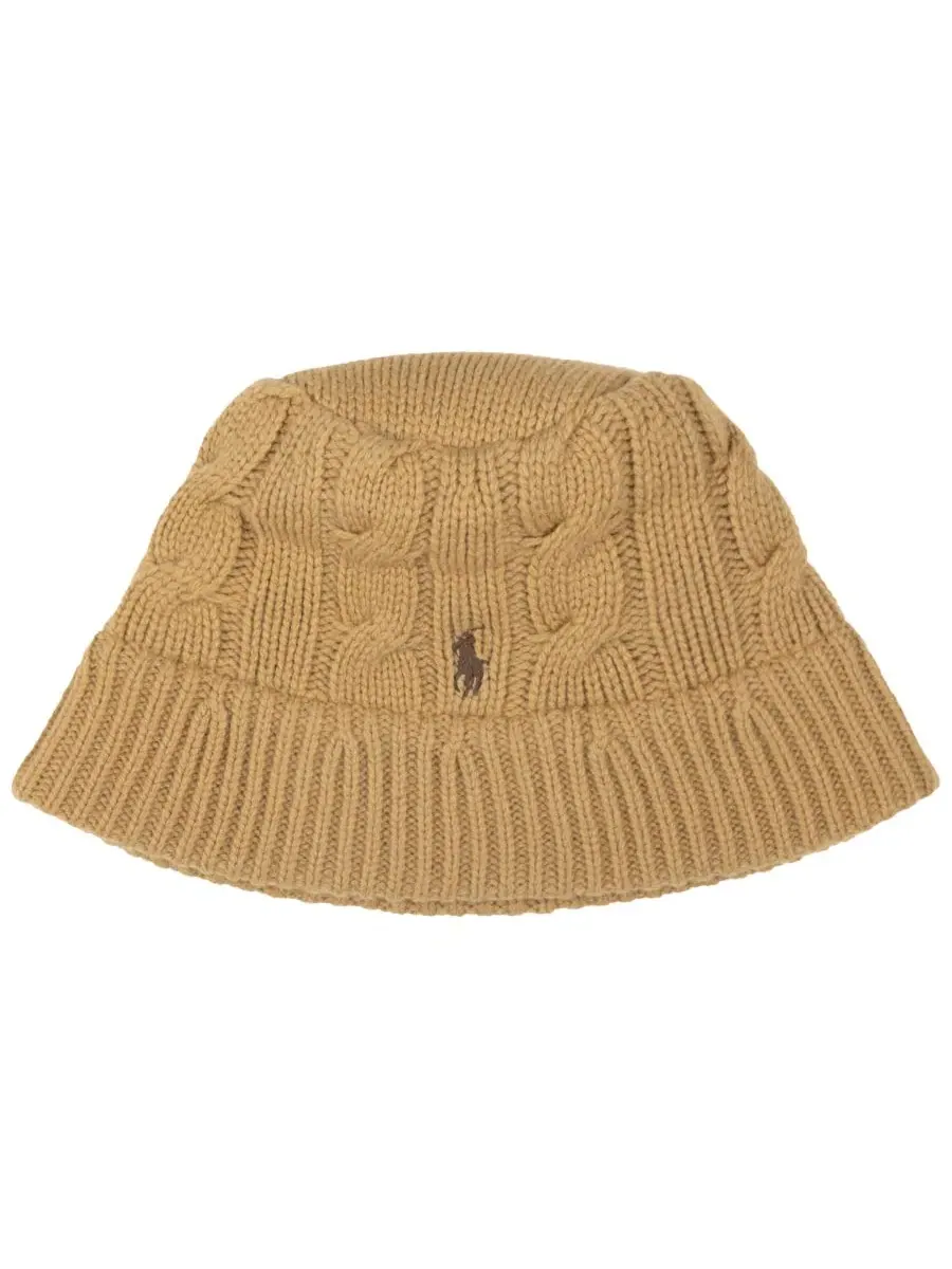 Вязаная шапка-бини с косами и вышивкой Polo Ralph Lauren