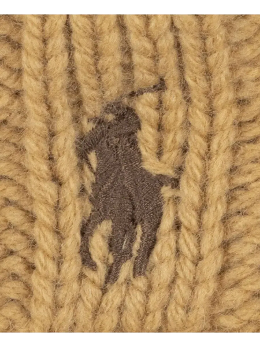 Вязаная шапка-бини с косами и вышивкой Polo Ralph Lauren — изображение 4 из 4, коричневый