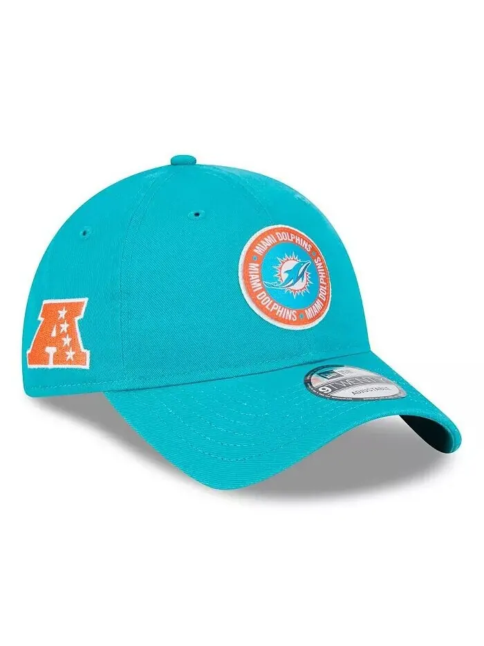 Мужская регулируемая кепка Aqua Miami Dolphins 2024 Sideline 9TWENTY New Era