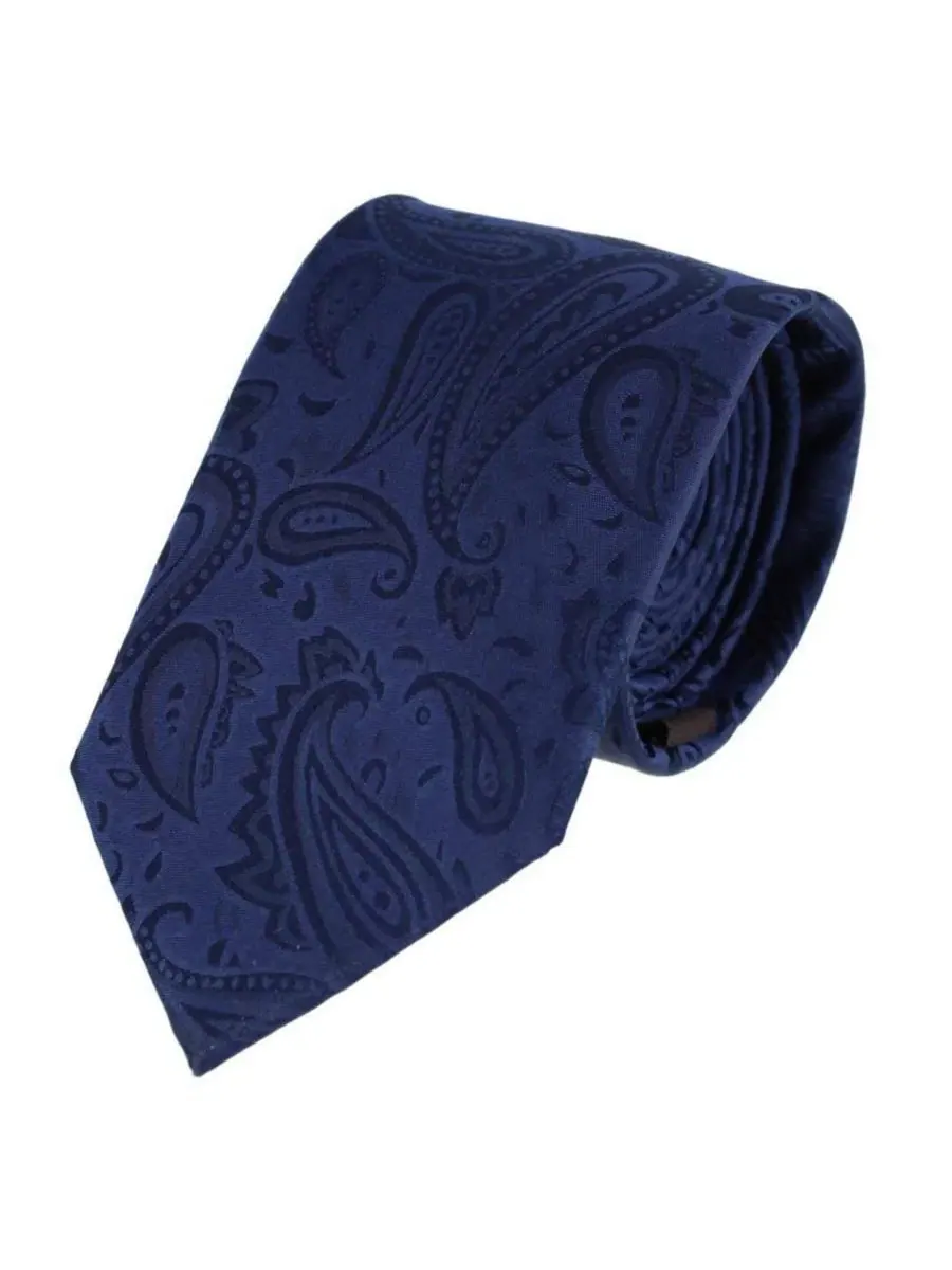Комплект шелкового галстука и платка с узором пейсли Banbury Tone on Tone Paisley TRAFALGAR — изображение 2 из 6, темно-синий