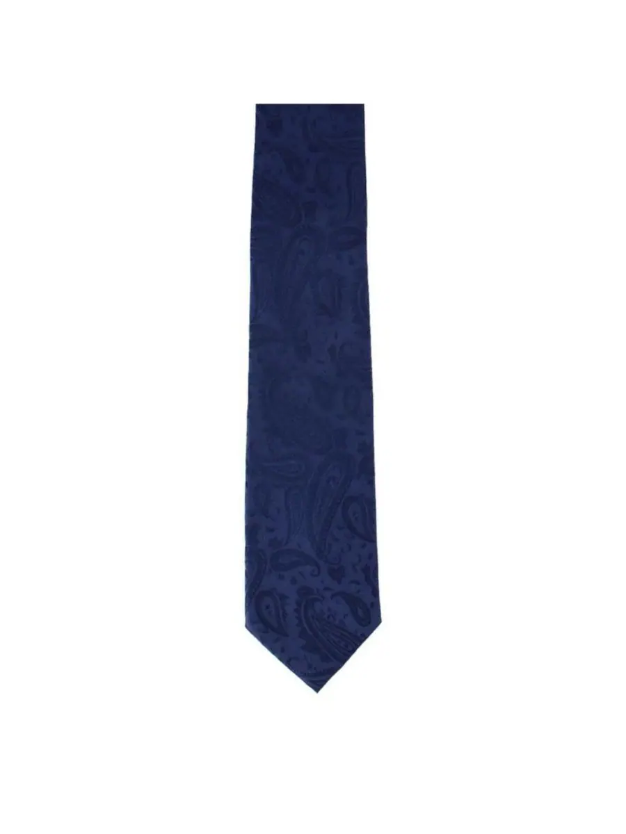Комплект шелкового галстука и платка с узором пейсли Banbury Tone on Tone Paisley TRAFALGAR — изображение 3 из 6, темно-синий