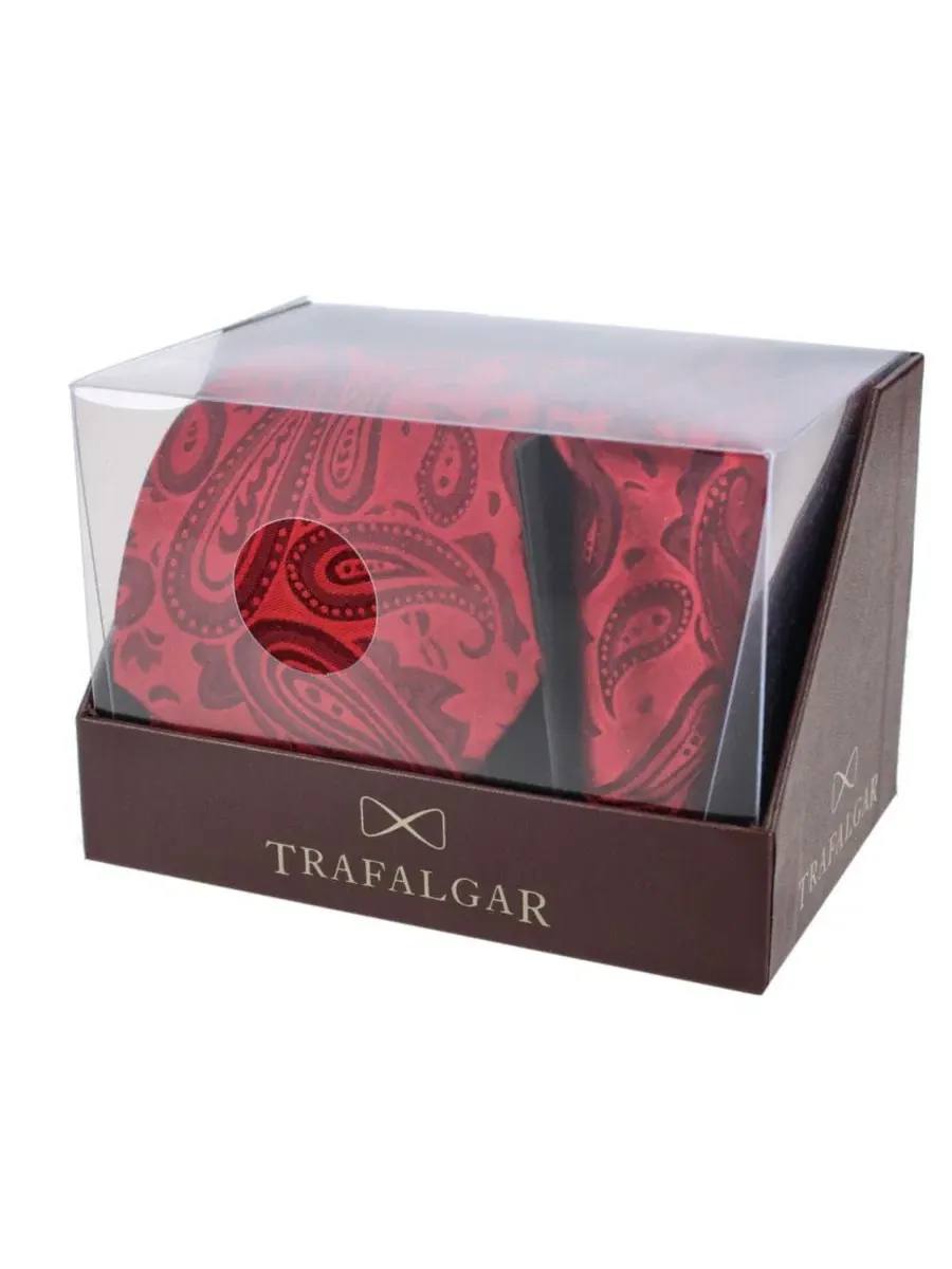 Комплект галстук и платок с узором пейсли Banbury Tone on Tone Paisley TRAFALGAR — изображение 6 из 6, красный